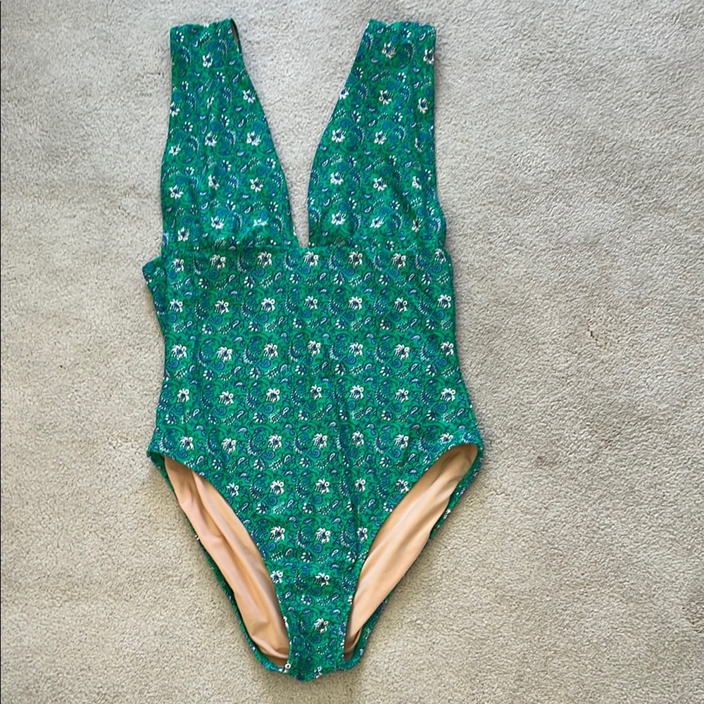 J. Crew Factory Ruched plunge one-piece swimsuit